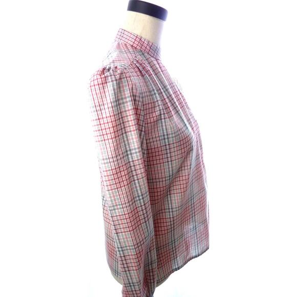 Vintage Pink Plaid Academia Prep Asymmetric Off Centered Shirt Top Retro - Picture 3 of 5